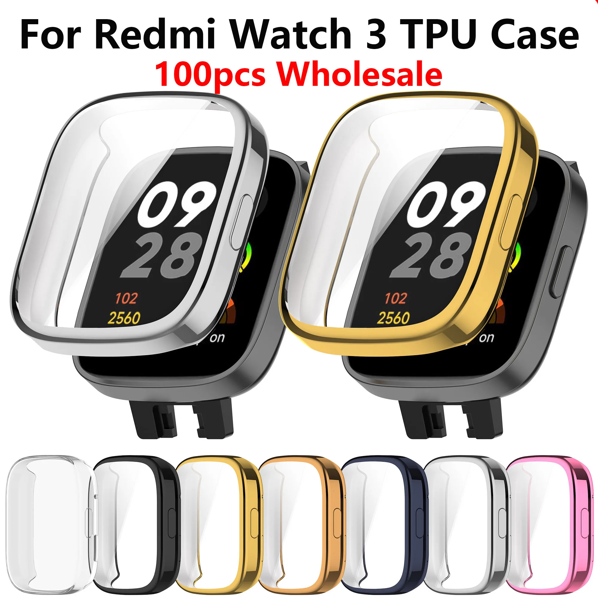 

100pcs Soft Silicone TPU Case For Redmi Watch 3 Smart Watchband Screen Protector Bumper Shell For Xiaomi Redmi Watch3 Cover Case