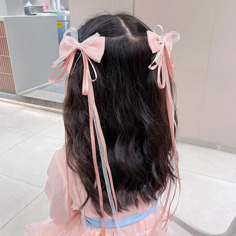 韓国-女の子のための柔らかい弓のヘアクリップ,編み込みメッシュのヘアピン,ヘッドバンド,バレッタ,ベビーアクセサリー,夏,2個