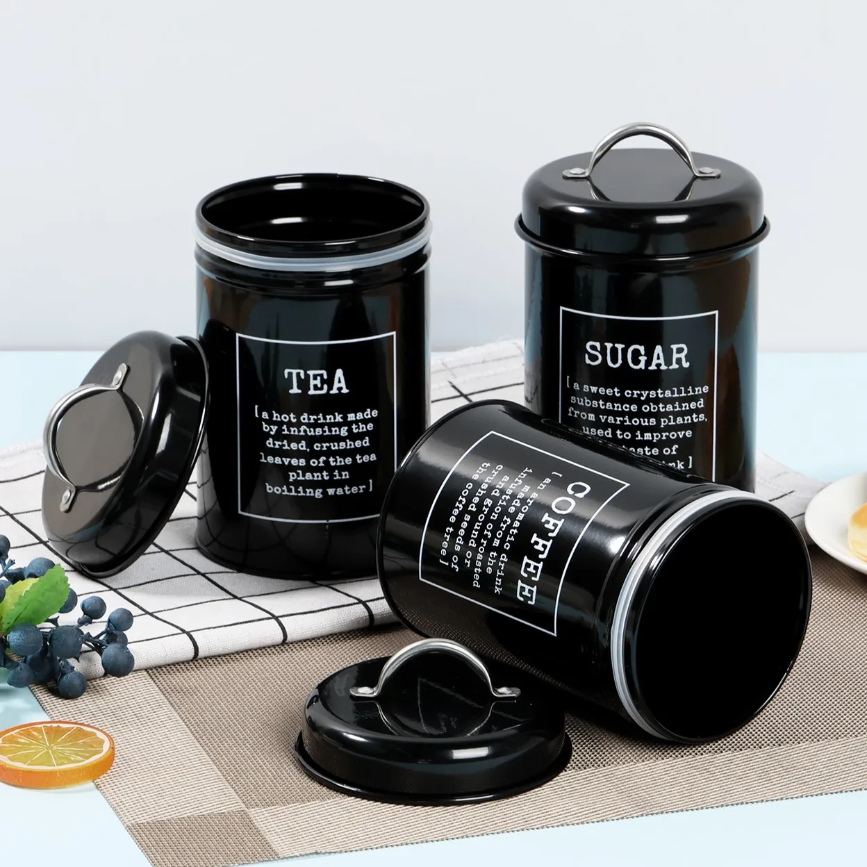 3Pcs 1L Kaffee Bean Lagerung Kanister Tee Zucker Vakuum Versiegelt Gläser Kanister Wärme Metall Küche Creme Kann Dekor deckel