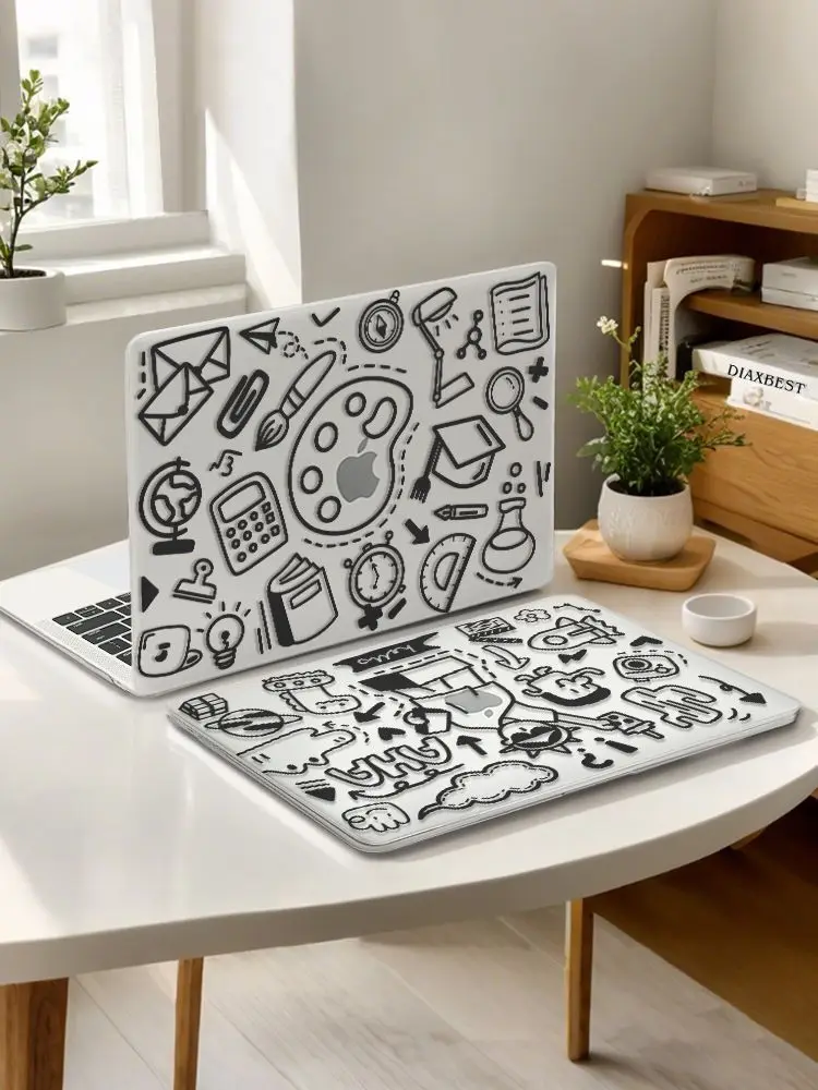 Line Draft Graffiti Laptop Case for Macbook Air 13.6 15 M5 M1 Pro 14 M4 M3 16 M2 Mac Crystal Clear Cover A2681 A3113 A2442 Slim