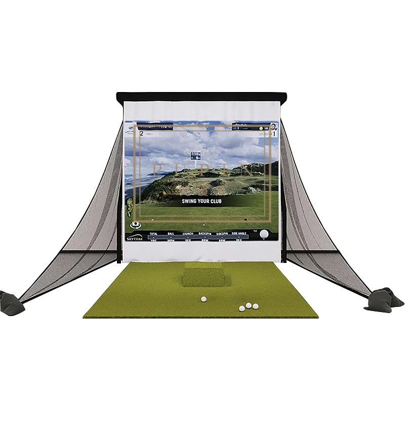 Golf practice net with projection/impact screen golf enclosure for Skytrak simulator