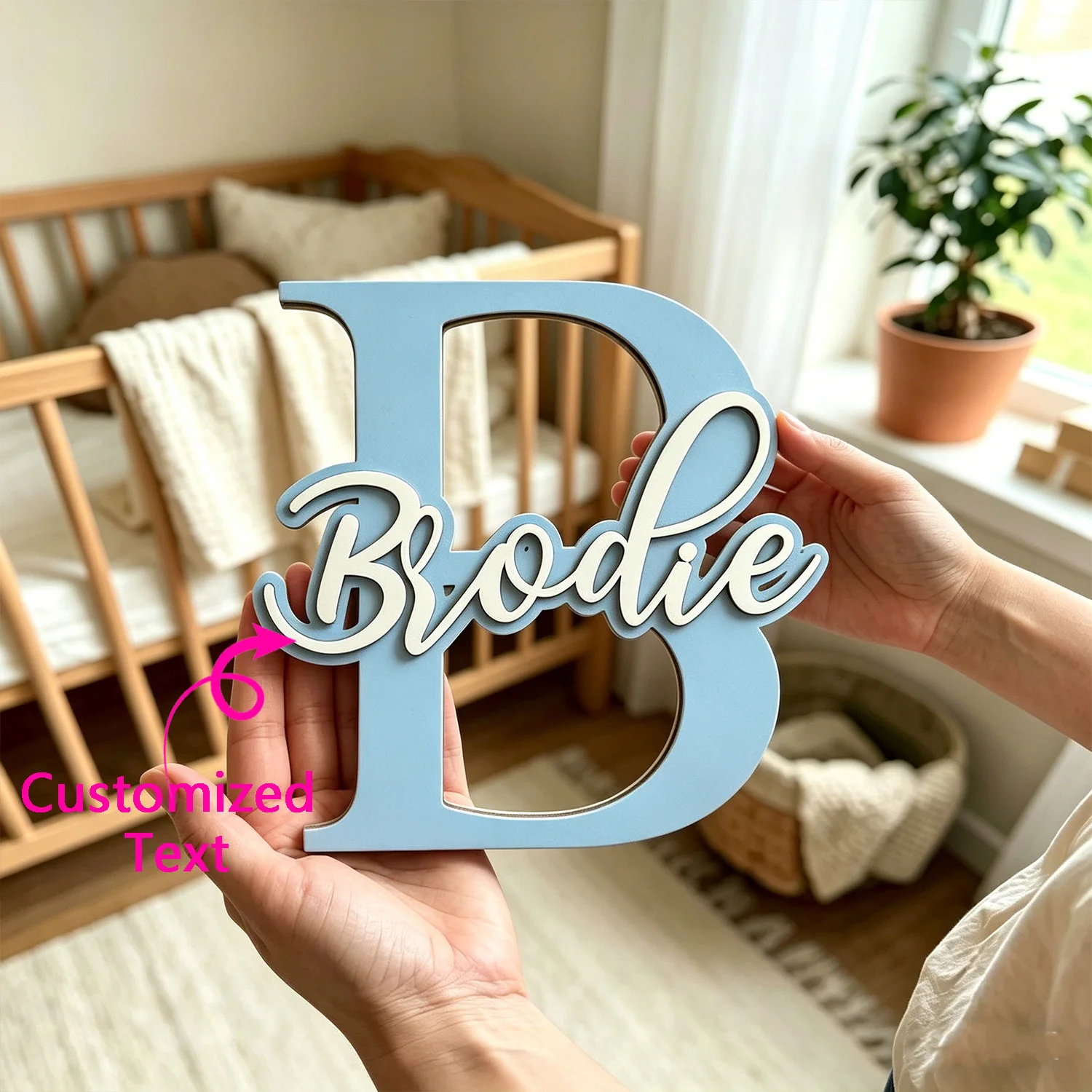1pc multi-layer wall wooden decorative plaque, customized name/letter, ideal gift for birth, baptism, and wall decoration