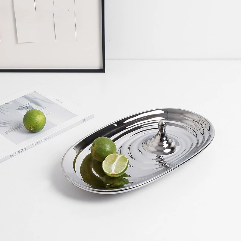 Modern simple home electroplating ceramic water ripple fruit plate model room living room coffee table dining table decorative