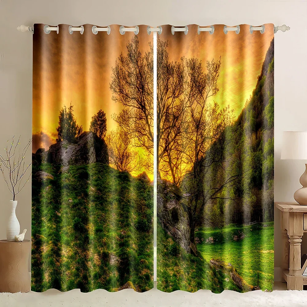Mountain Forest Blackout Curtains Lake Sky Sunshine Wild Nature Scenic Scenery Landscape Decor Window Drapes Fish Beach Print