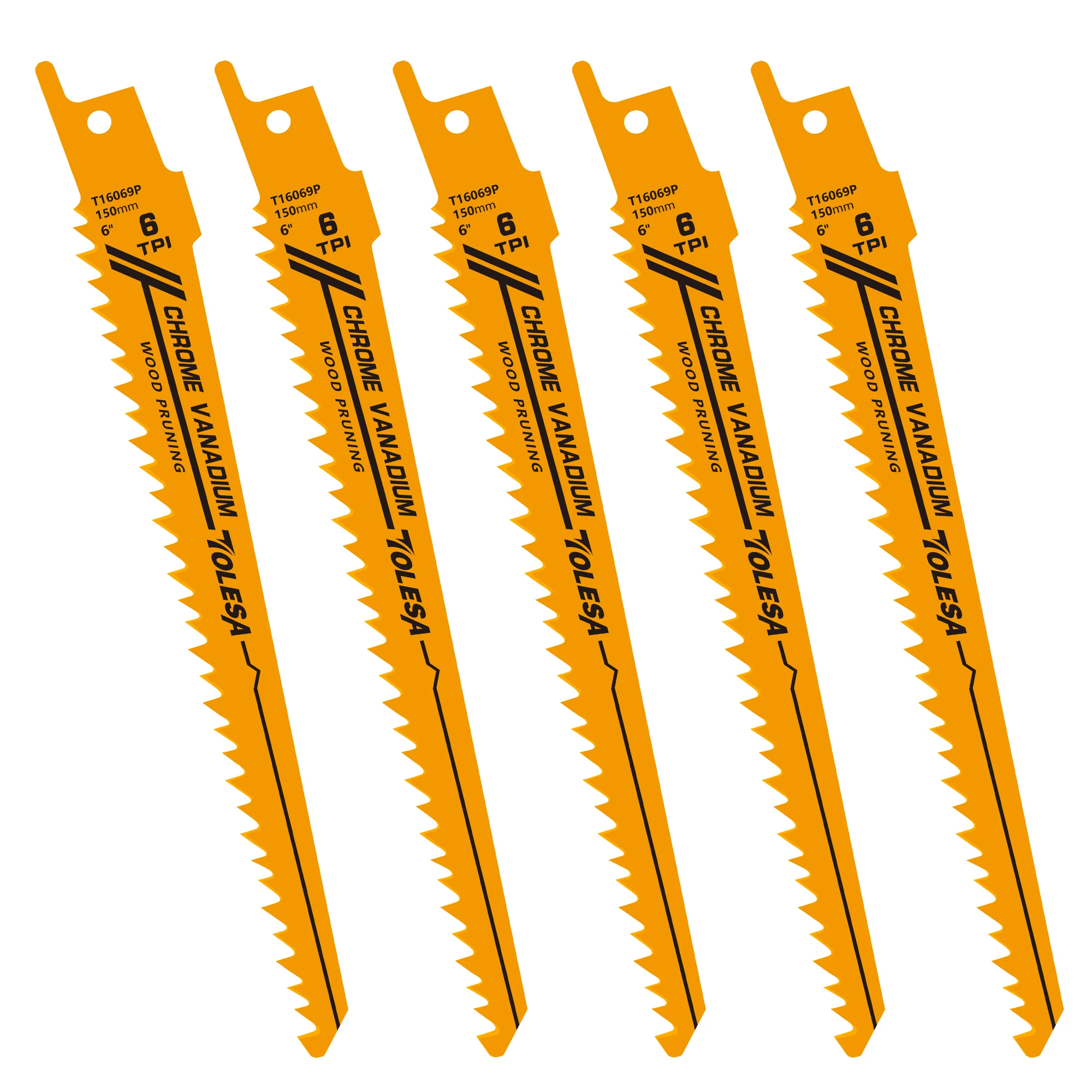 TOLESA 5PCS 6TPI 6 Inch reciprozaagbladen Professionele Sawzall-bladen voor houtzagen Ultieme hout snoeizaagbladen