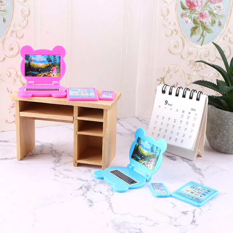 1:12 Dollhouse Toy Mini Simulation Laptop Computer Tablet Phone Set Accessories Fit BJD Doll Children's Gift Girl DIY Toy