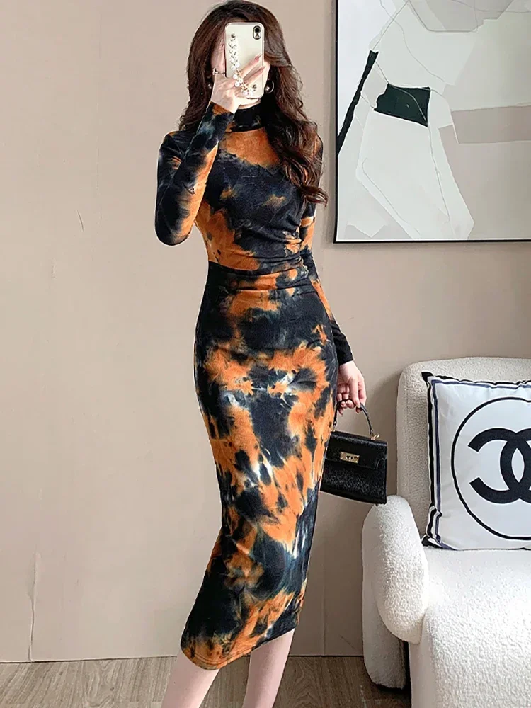 Automne imprimé plissé moulante robes de soirée et événements femmes coréen Vintage élégant robe de nuit 2025 robes de marque internationale