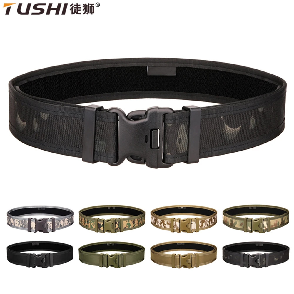 TUSHI New Men's Quick-Release Tactical Belt Outdoor Camouflage Nylon Wide Waist Belt for Mountaineering Hiking Work Fishing