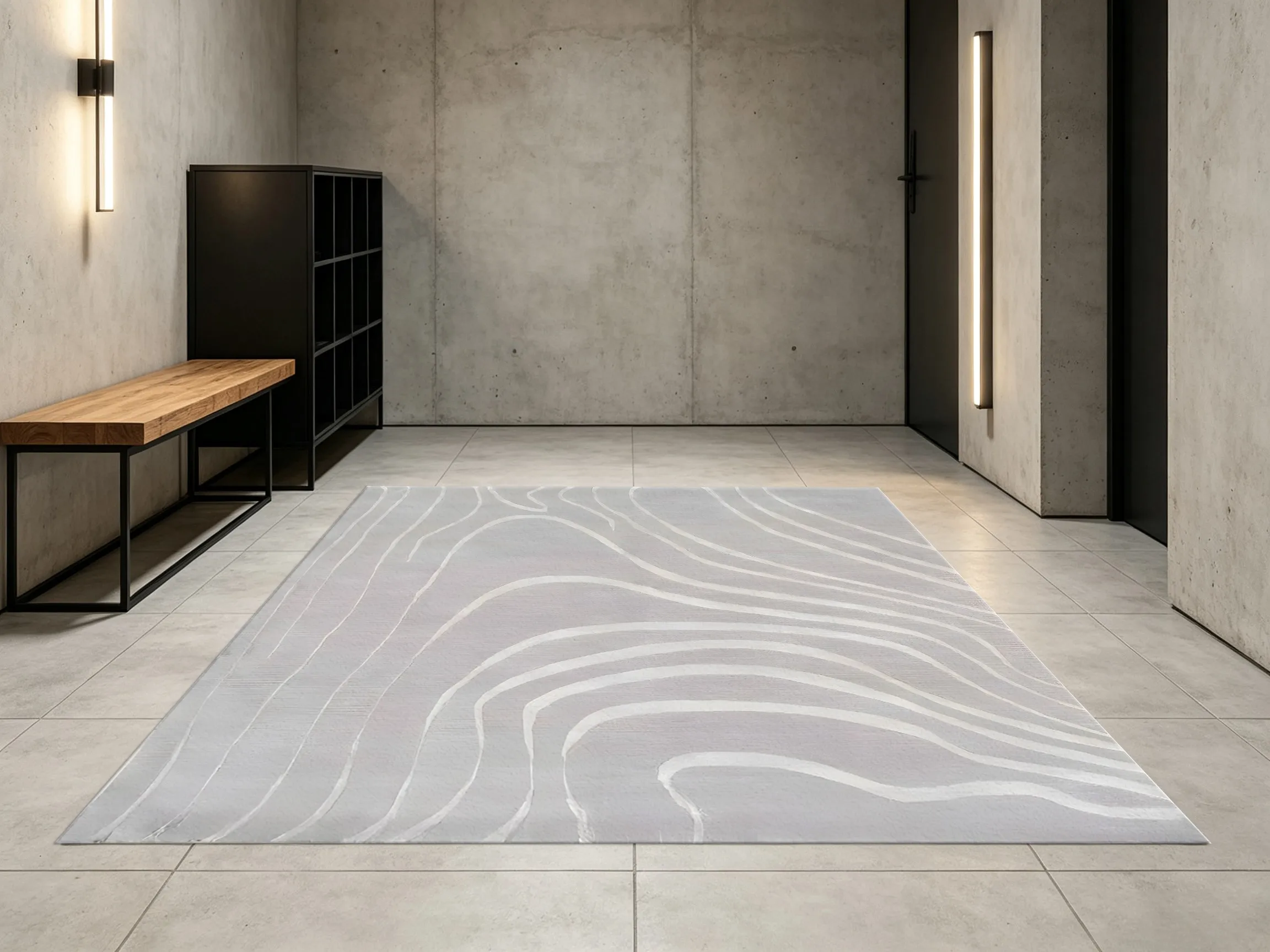 Light Gray Milky White Wabi-Sabi Velvet Rug, Tranquil Sophisticated Decor for Living Room, Bedroom & Bedside