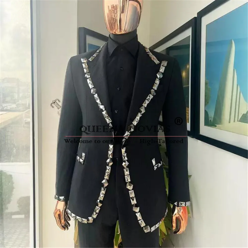 Exclusive Beaded Stones Suits Men Formal Party Single Breasted Jacket Pants 2 Pieces Groom Wedding Tuxedos Customized Man Dress