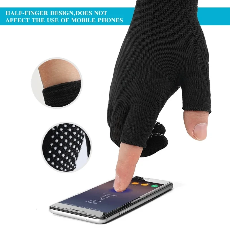 Touchscreen-Nylon-Handschuhe für Männer und Frauen, rutschfeste, atmungsaktive Halbfinger-Handschuhe für Sommer, Outdoor, Reiten, Sport, Fitness, Sonnenschutz – Detail 4