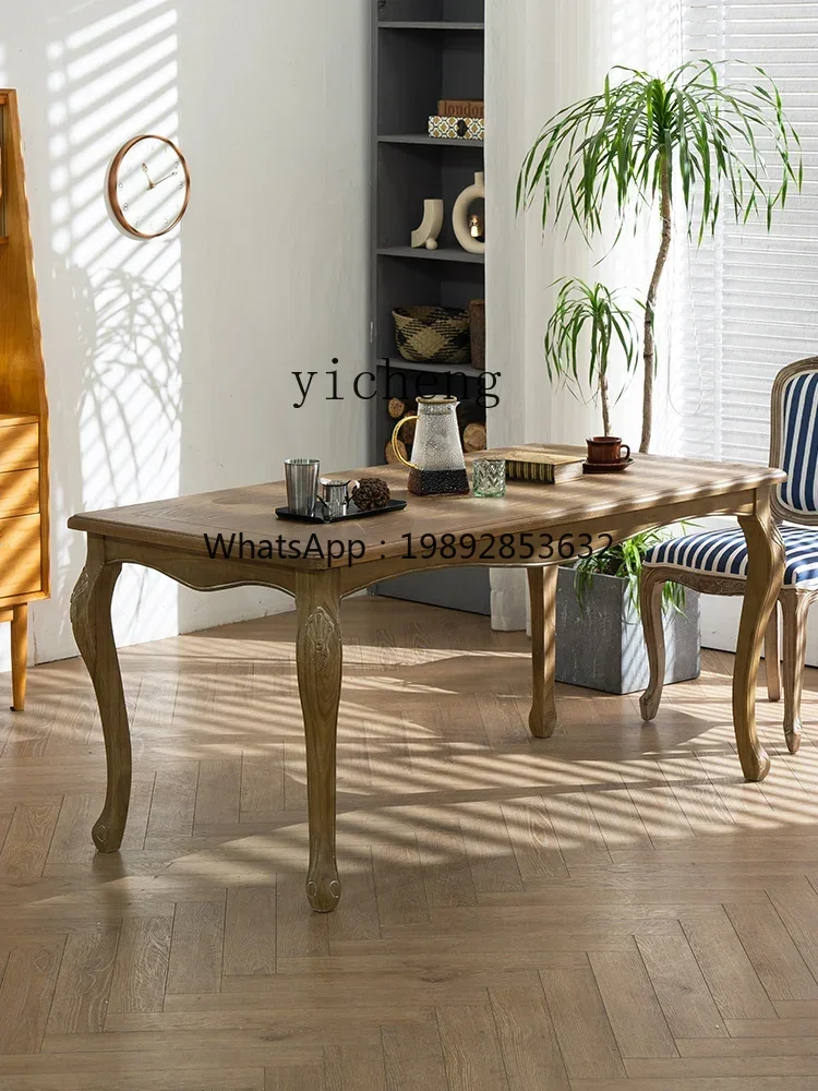 TQH dining table European carved retro long table old solid wood furniture clothing store table