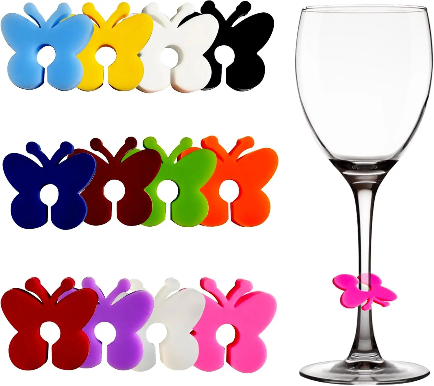 Silicone Butterfly Wine Glass Charms and Coasters Set, Drink Markers for Wine Tasting Party Decoration, Weddings, Summer Fun