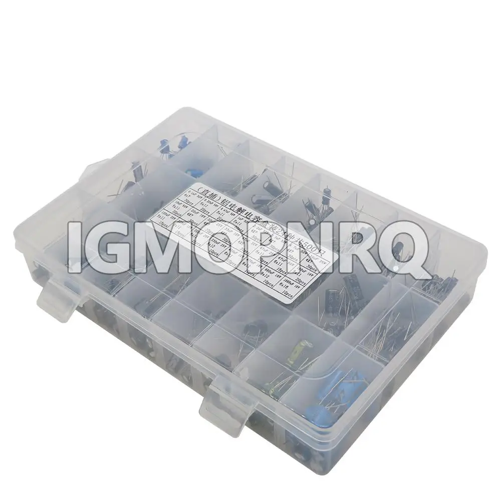 500PCS/lot 0.1UF-1000UF 24Values Aluminum Electrolytic Capacitors 16-50V mix Electrolytic capacitor Assorted kit and storage box