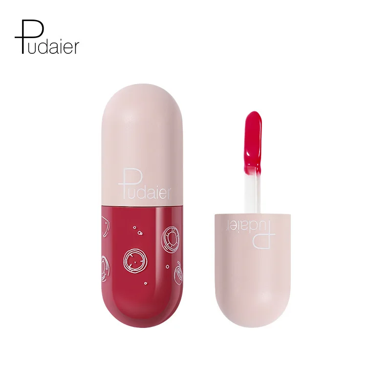 Pudaier mini cápsula esmalte de labios taza antiadherente brillo de labios que no se decolora espejo brillo fino brillo de labios hidratante lápiz labial