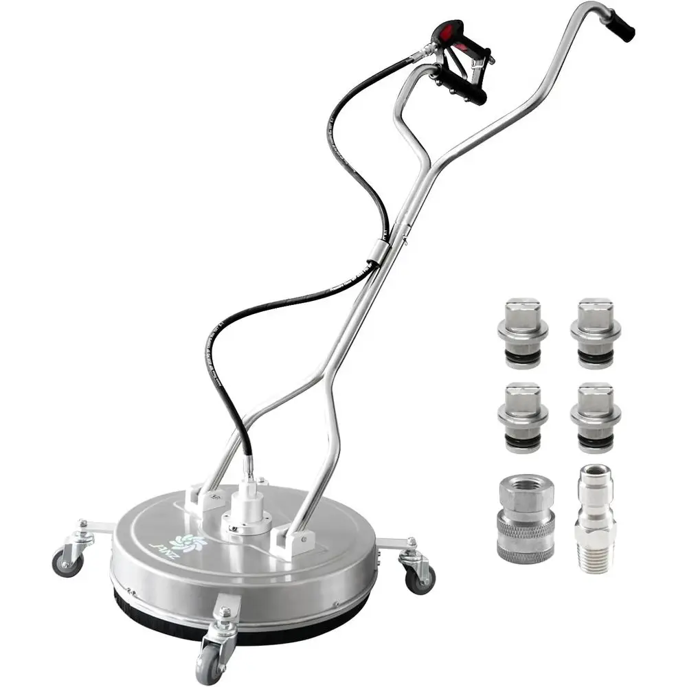 

20-дюймовый очиститель поверхностей для мойки под давлением с 4 колесами, двойной ручкой, корпусом из нержавеющей стали, 4 сменными насадками и 2 адаптерами для шлангов, идеально подходит для...