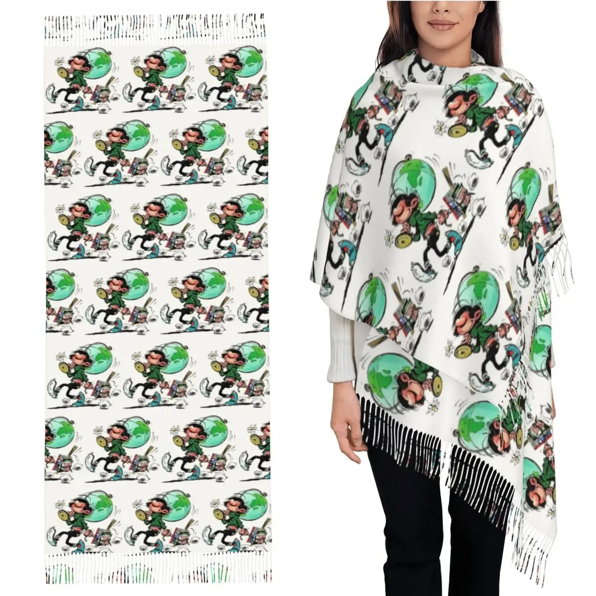 Gaston Lagaffe  Scarf Tassel Scarves for Women Soft Warm Shawls and Wraps Long Fall Winter Shawl Wrap