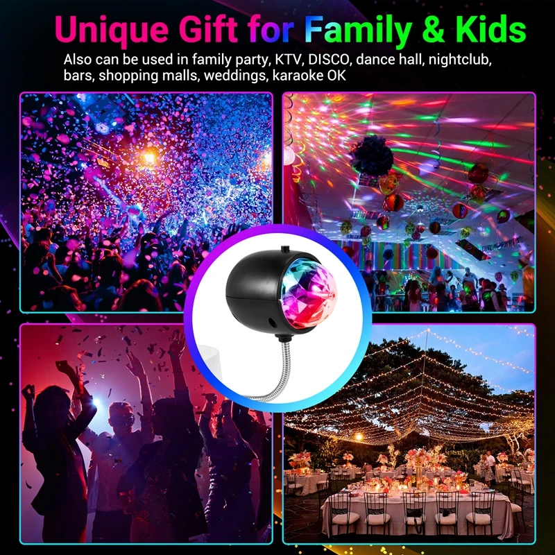 مصباح كرة ديسكو USB، لمبة حفلات إضاءة المسرح LED الملونة RGB مع ضوء كتاب 3 وات، تعمل بمنفذ USB (أسود)