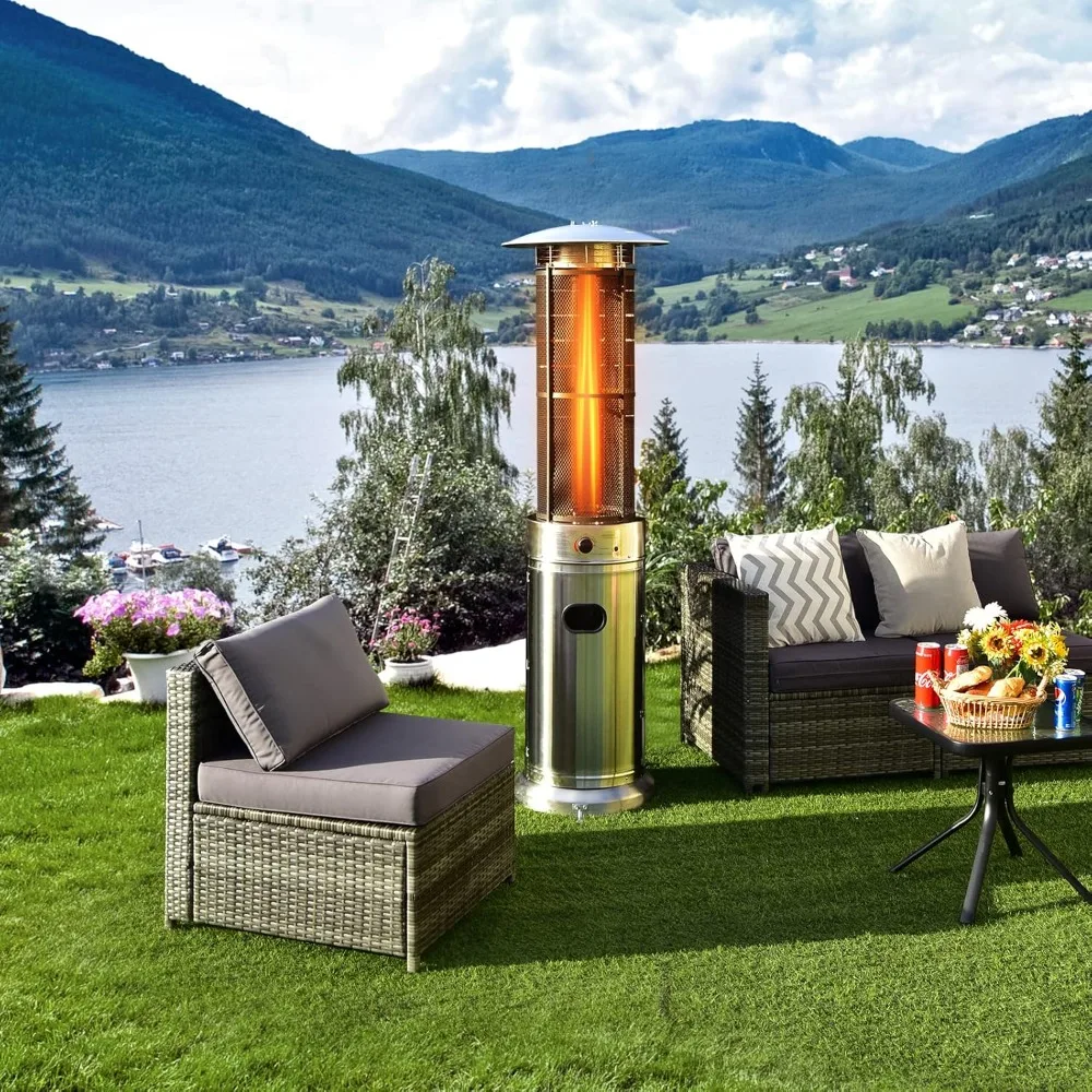 

Patio Heater with Wheels, 40,000 BTU Stainless Steel Propane Gas Heater with Quartz Glass Tube, Tip-over & Flameout Protection
