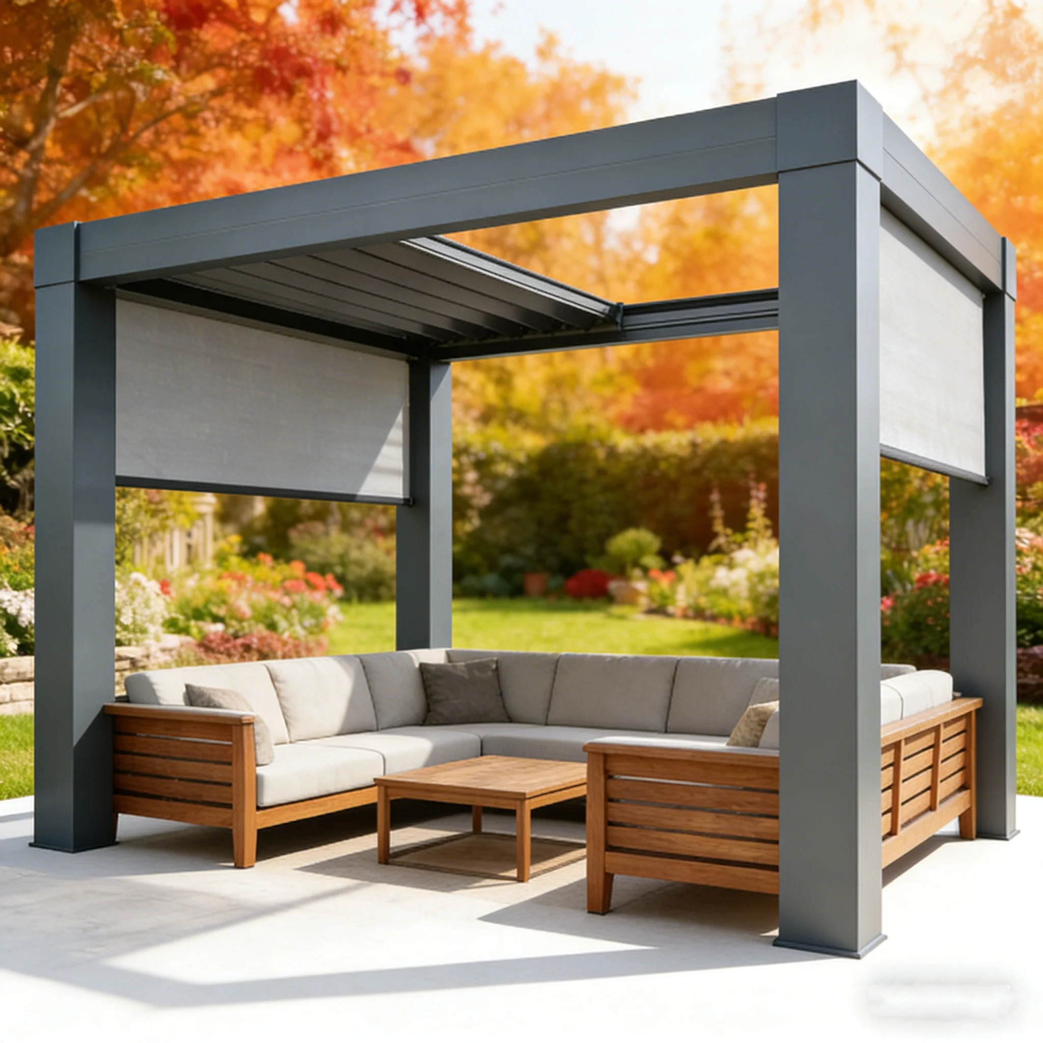 Aluminum Pergola Electric Adjustable Roof, Waterproof Gazebo, UV Protection Sunshade, Rust-Resistant Sturdy Garden Pavilion