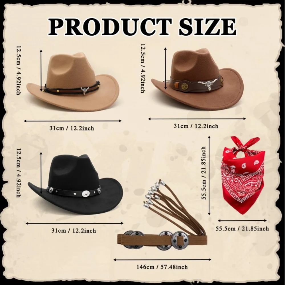 Women Western Cowboy Costume Set Fringe Cowboy Hat Bandana Belt 3Pcs Halloween Party Outfit view 5