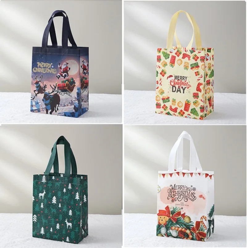 Christmas Tote Bags Non Woven Biscuits Snack Gift Packaging Bags Xmas Party Decoration Favors Storage Bag Navidad New Year 2025