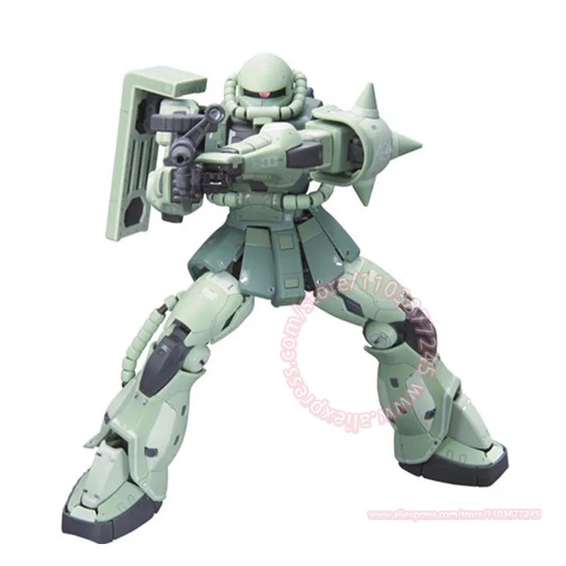 BANDAI RG 1/144 MS-06F Zaku II Mass ประเภทการผลิตอินเทรนด์รูปของเล่นเด็กเดสก์ท็อปเครื่องประดับประกอบคริสต์มาสของขวัญ