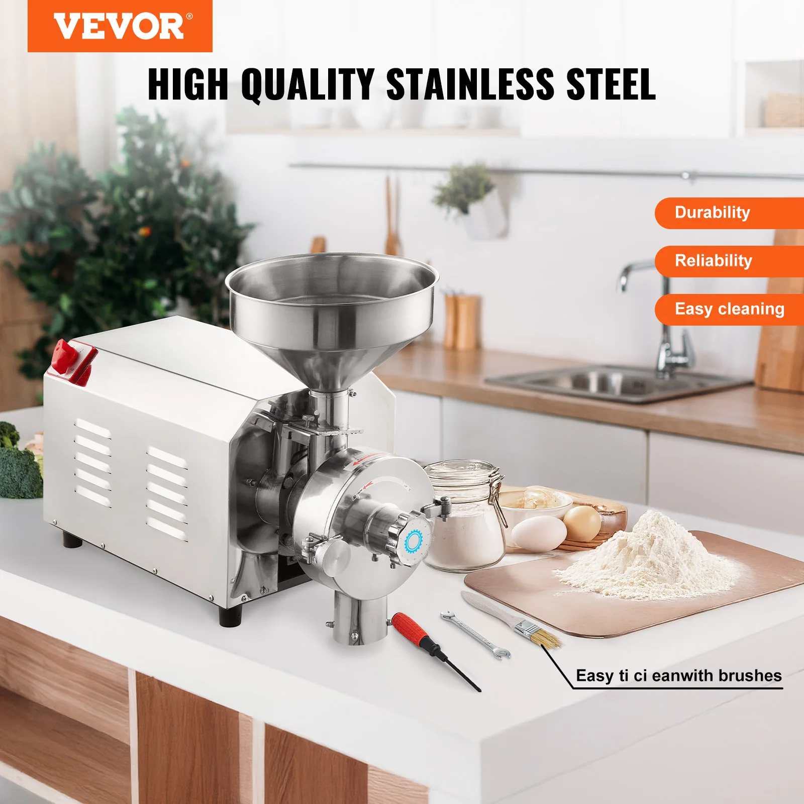 VEVOR Stainless Steel Aluminium Metal Soybean Grinder Commercial Grinding Machine 2200W for Pepper Soybean Peanut Corn Grains