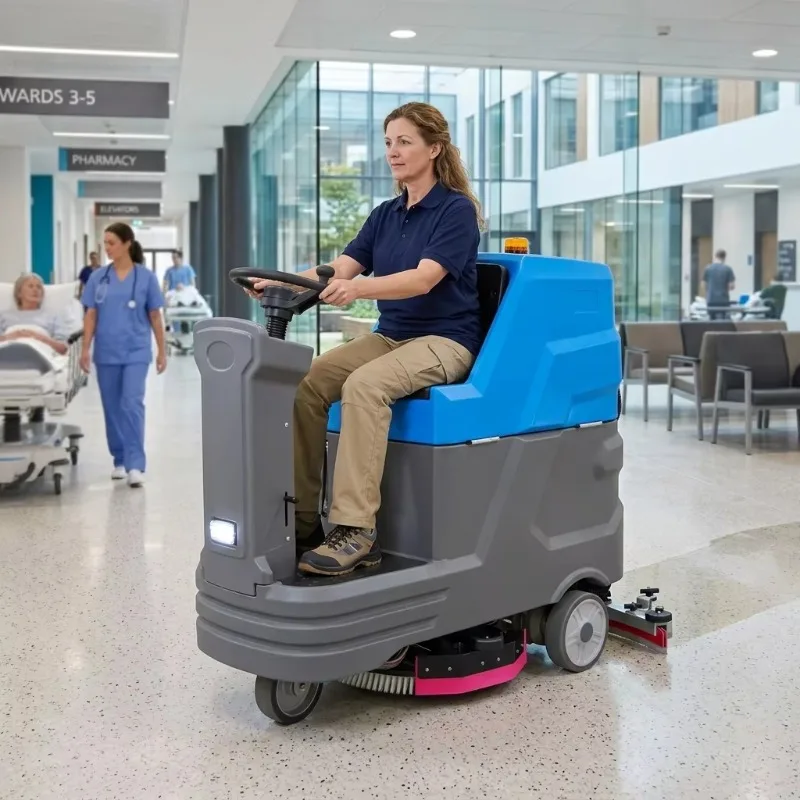 Customized 24V Battery Powered Industrial Ride-on Floor Scrubber Professional Automatic Floor Cleaning Machine For Hospita