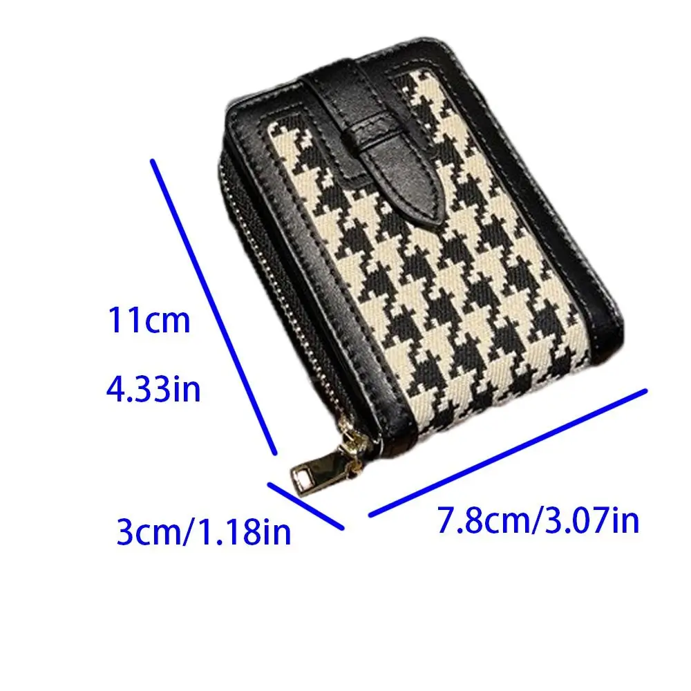 Lattice Plaid Canvas Coin Purse Wallet PU Leather Zipper ID Credit Card Holder Card Case Card Access Control