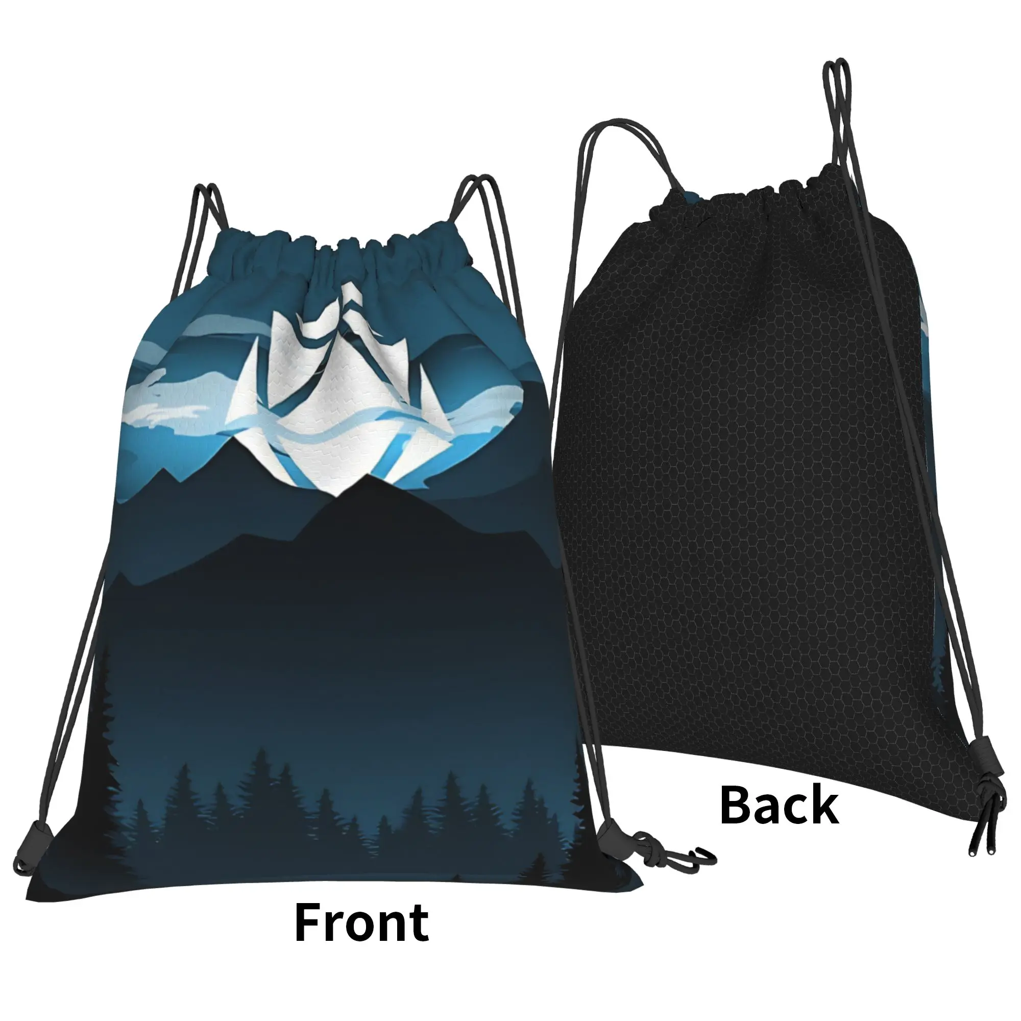 DND Forest Mountain Scenery Portable Hiking Riding Gym Drawstring Storage Sporty Backpacks