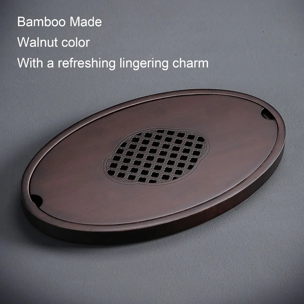 Walnut Color Bamboo Tea Tray Simple Chinese Style Chinese Tea Tray Bamboo Material Elegant Tea Table Tray