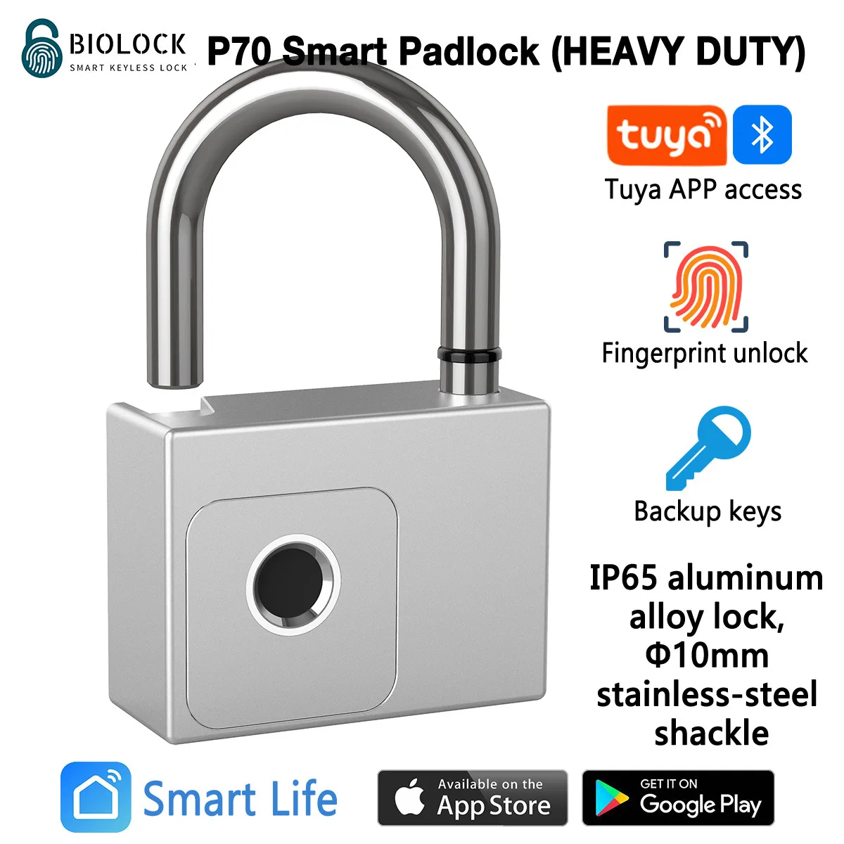 Tuya Smart Home Fingerprint Lock Bluetooth Fingerprint Padlock Door Lock IP65 Waterproof Keyless USB Rechargeable House Locks
