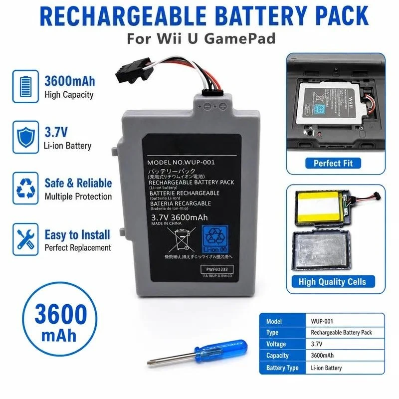10pcs 3600mAh Battery for Nintendo Wii U Game Console Handheld WUP-012 Replacement Power Supply In Stock Compatible with WiiU