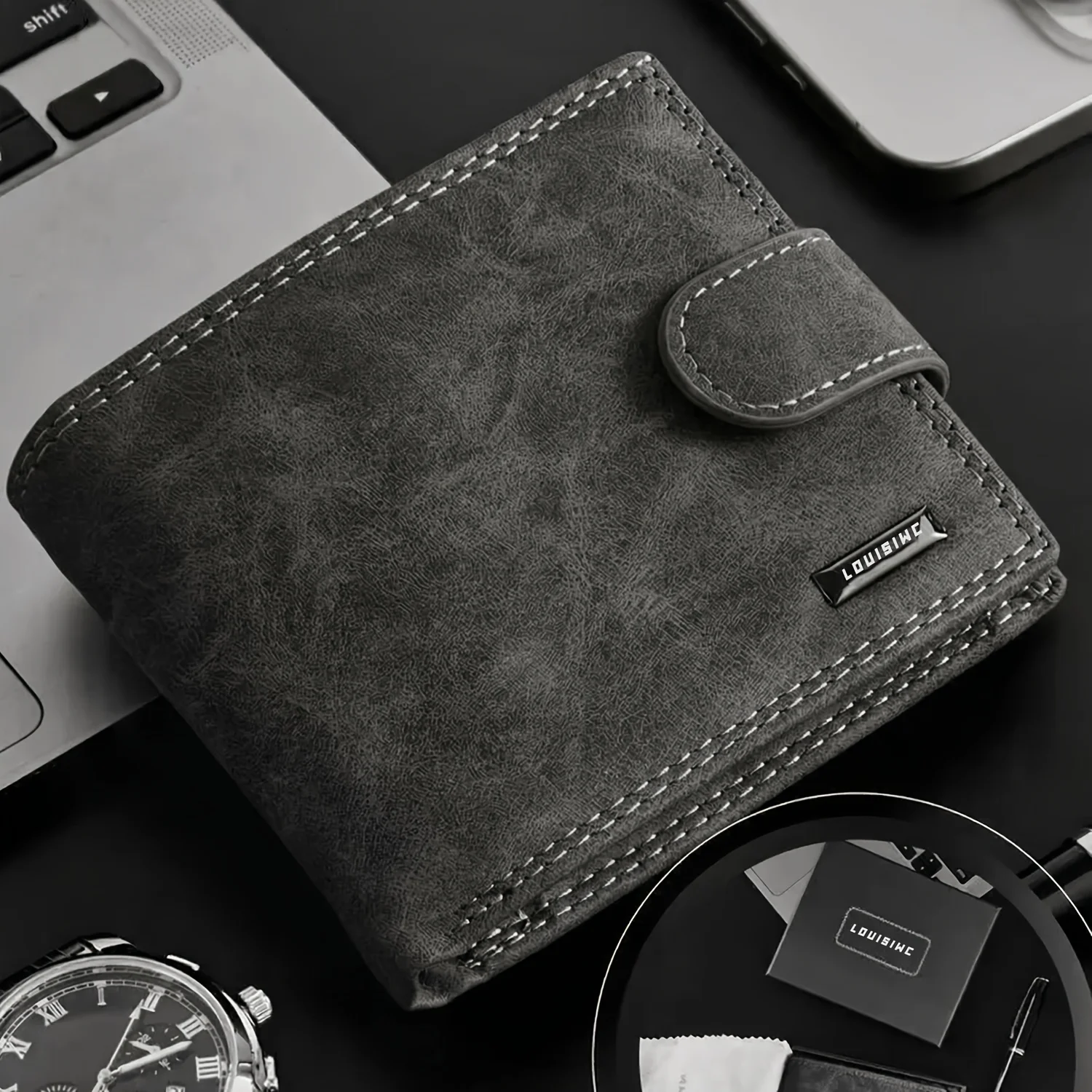Double-folded thin men's wallet with anti-theft brush, minimalist front card slot, large capacity, 11 credit card slots - a perf