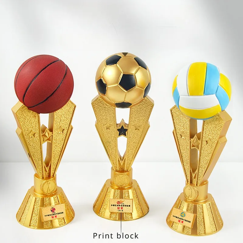 New Resin Sports Trophies, V-shaped Basketball, Football, Volleyball Elements Painted Sports Events Awards Memorial