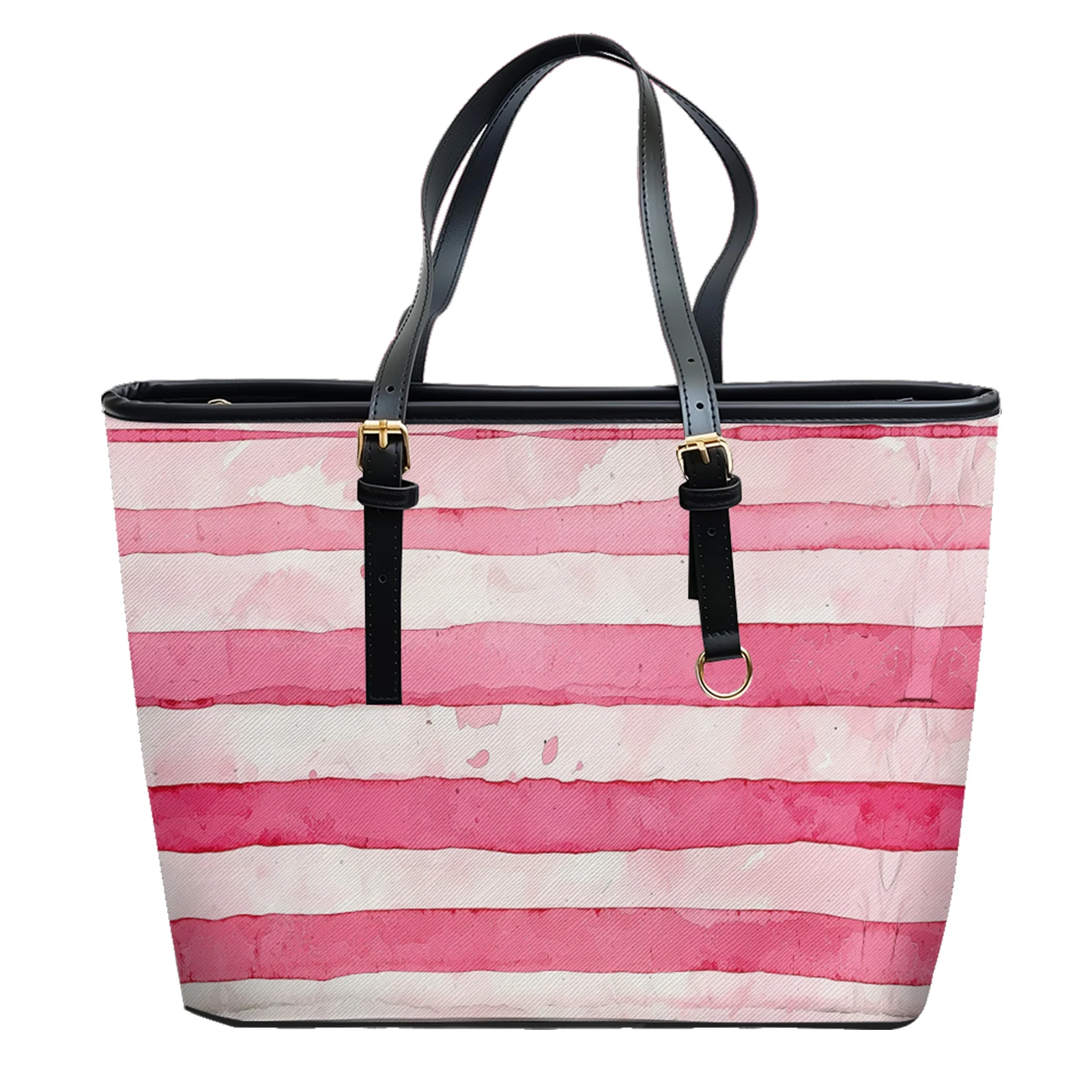 Earth-tone Stripe Printed Oxford PVC Leather Shoulder Bag Zipper Lightweight Tote Daily Use Convertible Work Weekend Purse