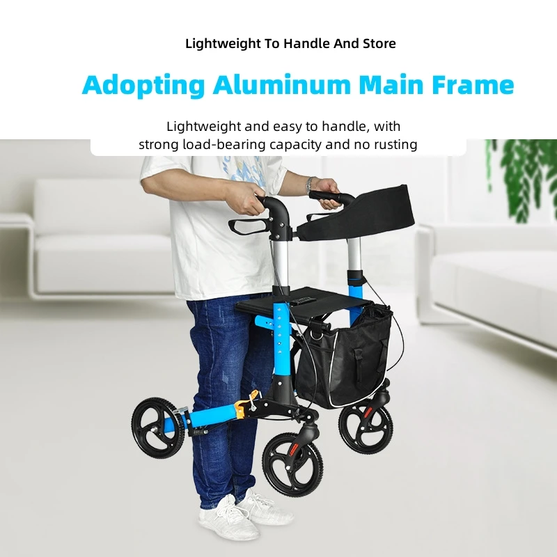 Elderly Disabled Rehabilitation Walking Assist Rollator Walker Aluminum Alloy Folding Pulley Training Mobility Aid Household