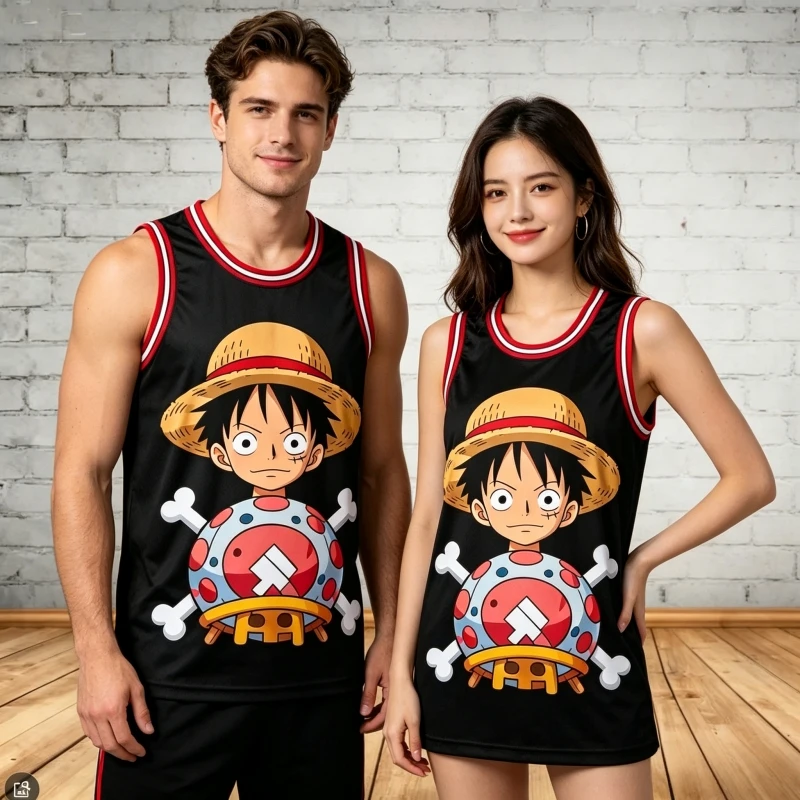 

Anime One Piece Parents Kids Basketball Jersey 23 Jordan Luffy Cartoon Printed Sleeveless Shirt Tops Boys Girls Casual Vest Tees