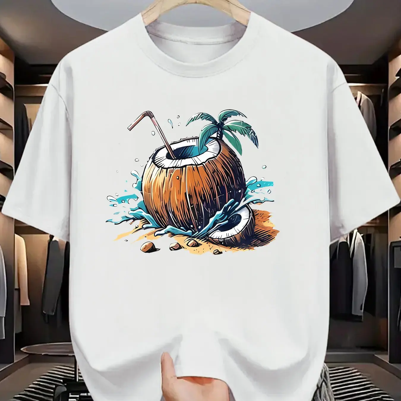 

Мужская летняя новая тенденция из чистого хлопка, модная повседневная свободная футболка с принтом и круглым вырезом, удобная футболка с короткими рукавами, топ