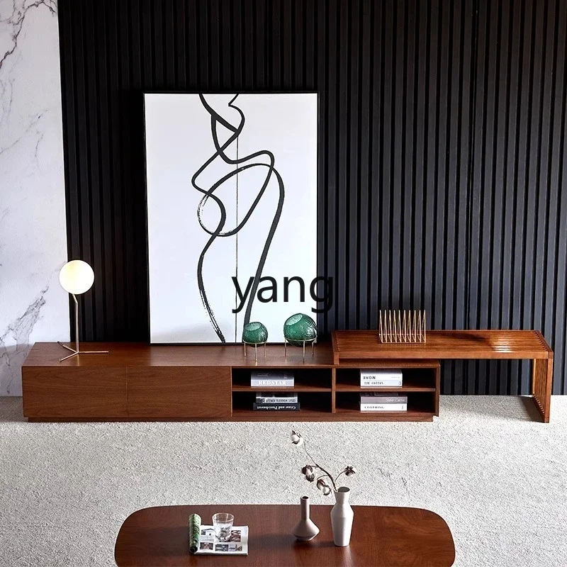 Lmm light luxury TV cabinet coffee table combination retractable floor cabinet living room walnut color