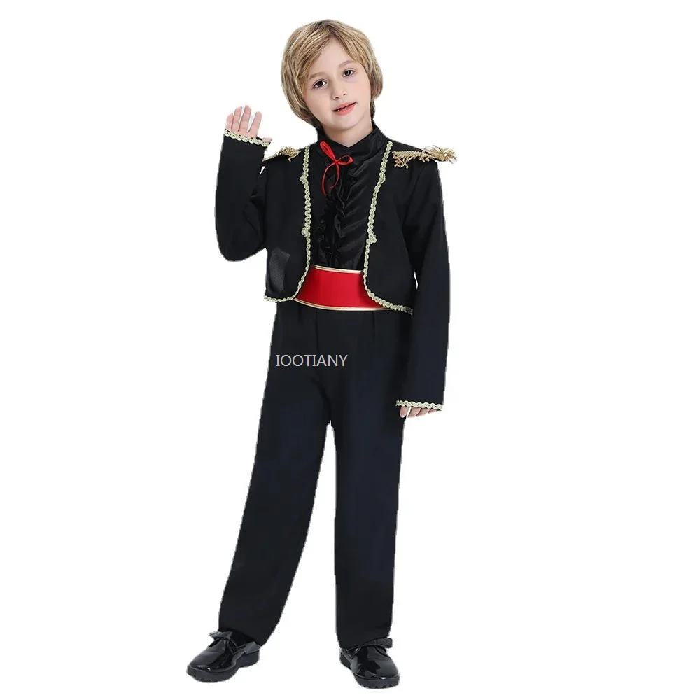 

2024 Spanish Bullfighter Suit For Boys Boys Spanish Flamenco Dance Costumes Kids Black Dress Purim Carnival Performance Costumes