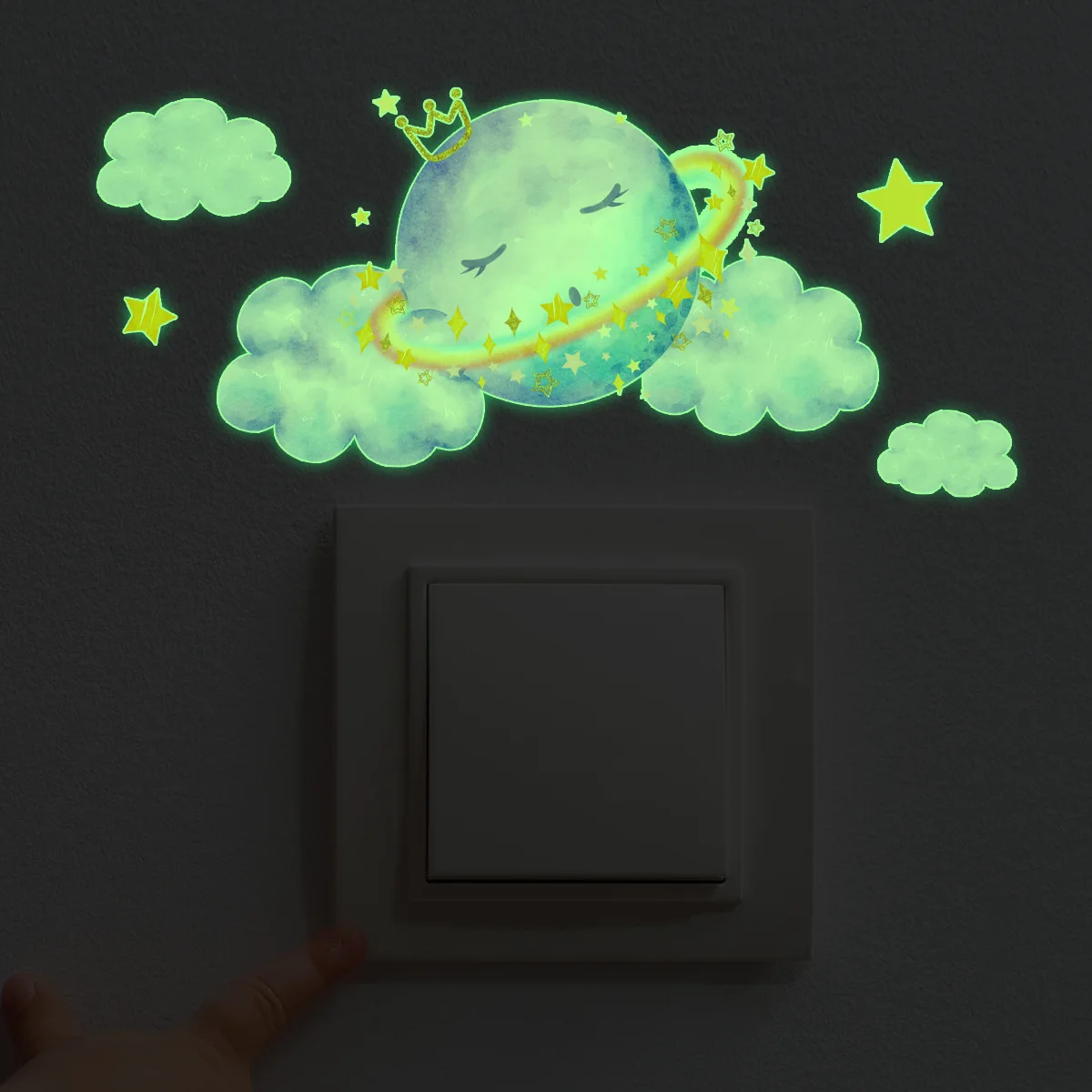 10*15cm Clouds Cartoon Planet Wall Stickers Creative Kawaii Luminous Switch Stickers Bedroom Room Decoration Wall Stickers