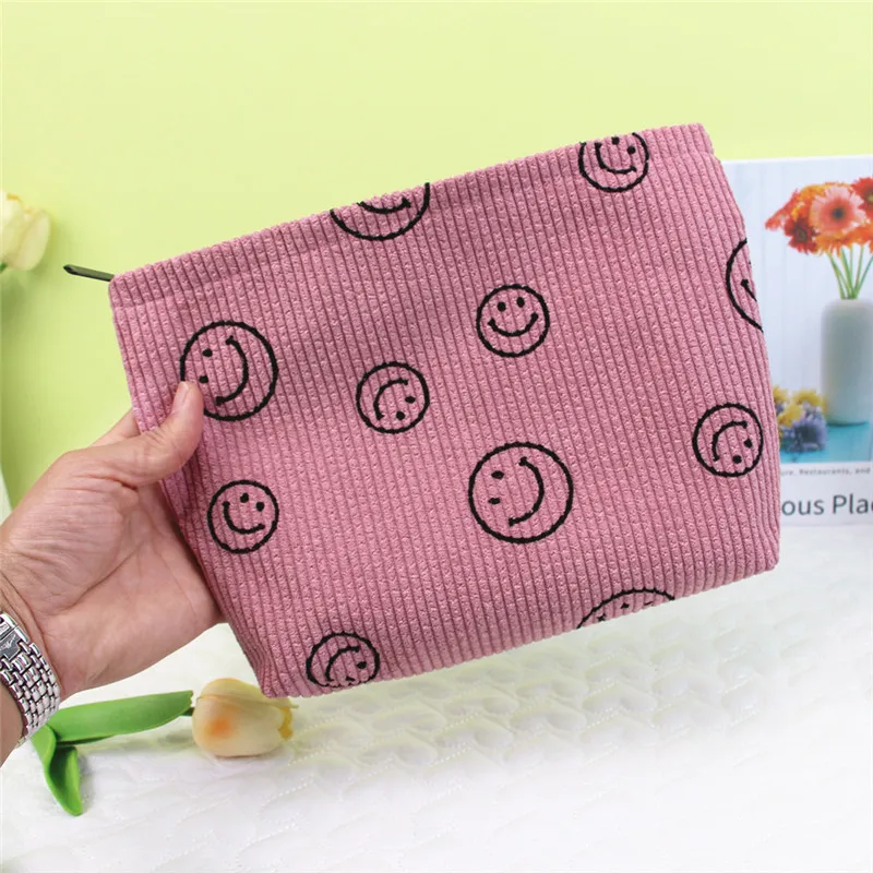 Sweet Design Portable Velvet Cosmetic Bag Women Large Capacity Print Makeup Case Multifunctional Zipper Daily Use Storage Pouch