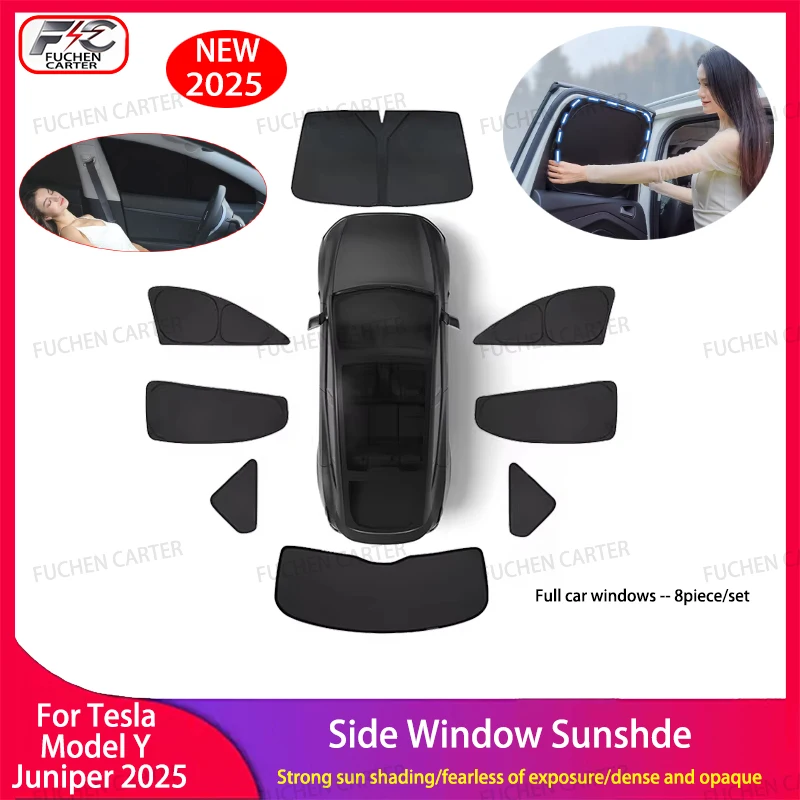 

Front Rear Side Window Sunshade For Tesla ModelY Juniper2025 Insulated Windshield Sun Visor Outdoor Camping interior Accessories