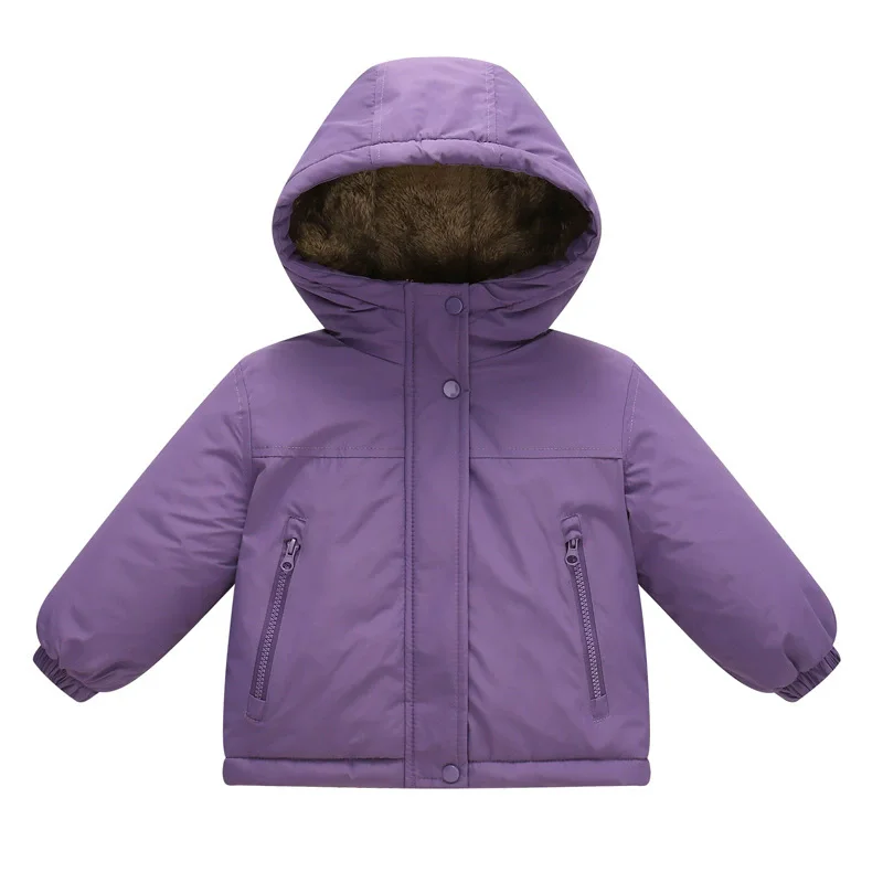 Children Thicken Cotton Jackets Cold Winter Plush Coats For Boy Girl Solid Color Hooded Jackets 2-12 Years Kids Parka Outerwear