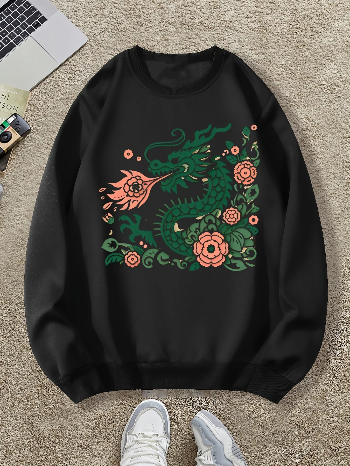 

Осенне-зимняя мужская и женская спортивная одежда с длинными рукавами и принтом дракона, повседневная свободная уличная одежда