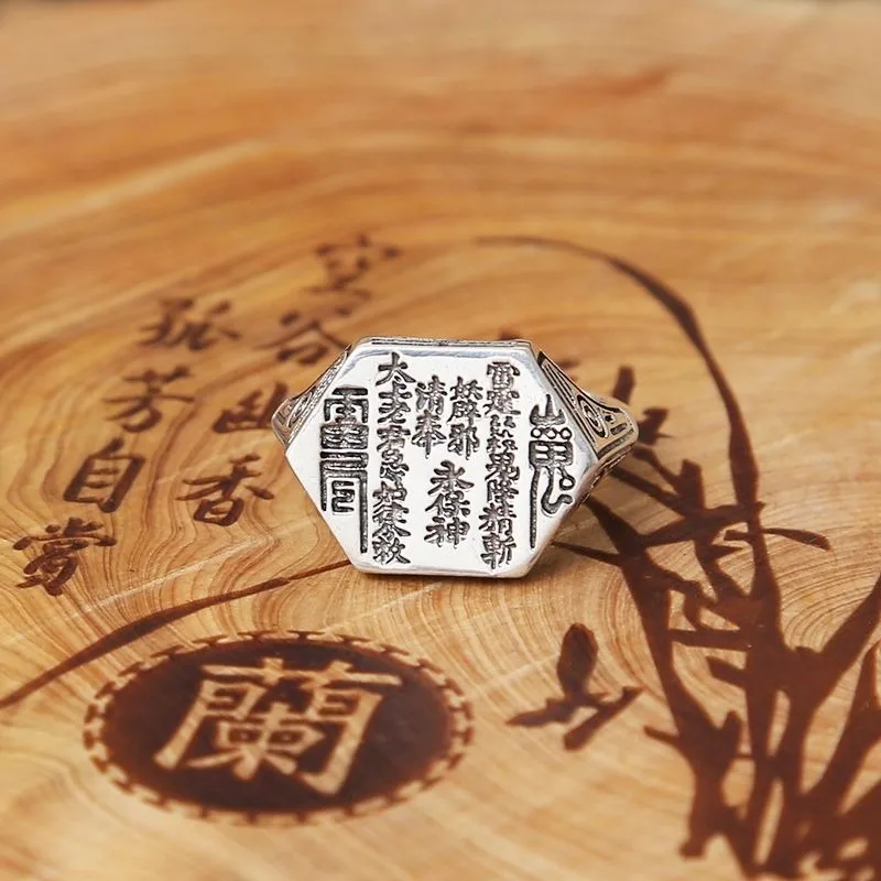 خواتم كلاسيكية من الفضة التايلاندية سداسية للرجال والنساء ، حروف لامعة ، نمط عرقي كلاسيكي ، مجوهرات للولائم ، القيل والقال ، 925