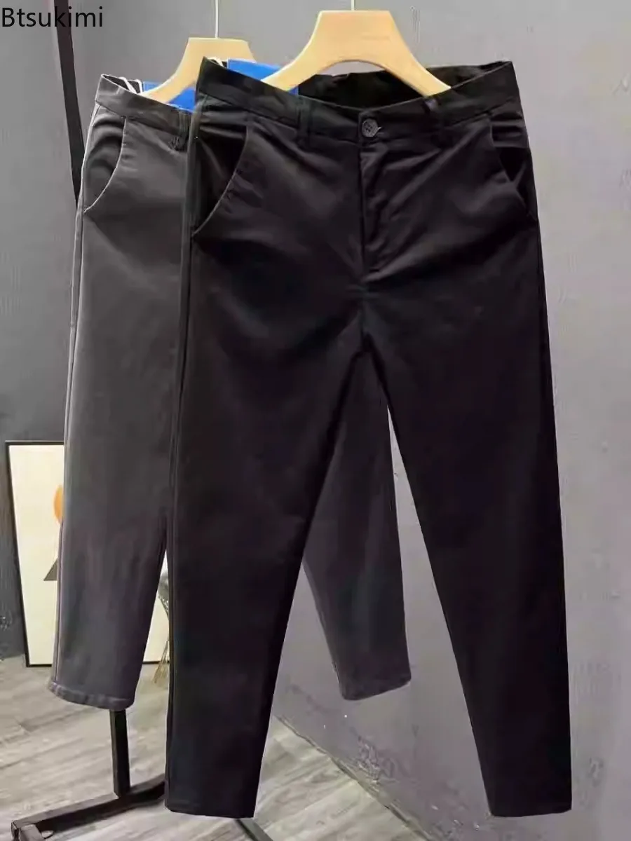 New 2025 Men's Cotton Elastic Casual Trousers Spring and Autumn Slim Fit Business Formal Pants High-end Comfortable Tenths Pants