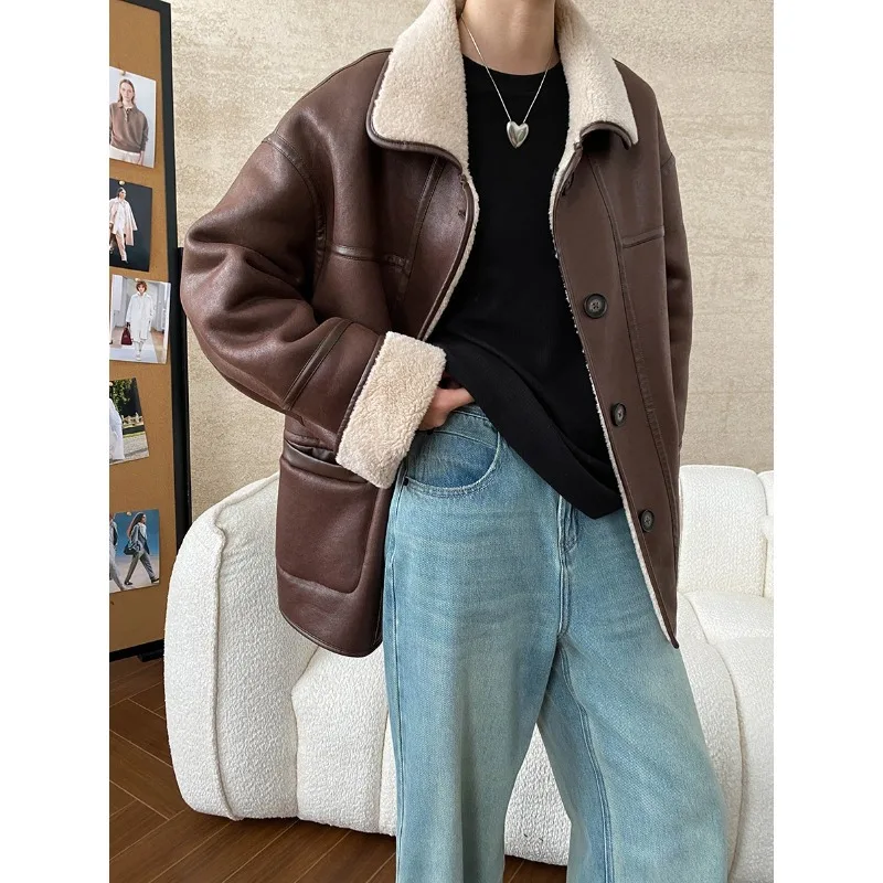 2024 New Women Winter Jacket Coat Warm Furry Two Way Wear Coats Turn Down Collar Long Sleeve Tops Women Parka Femme Coat